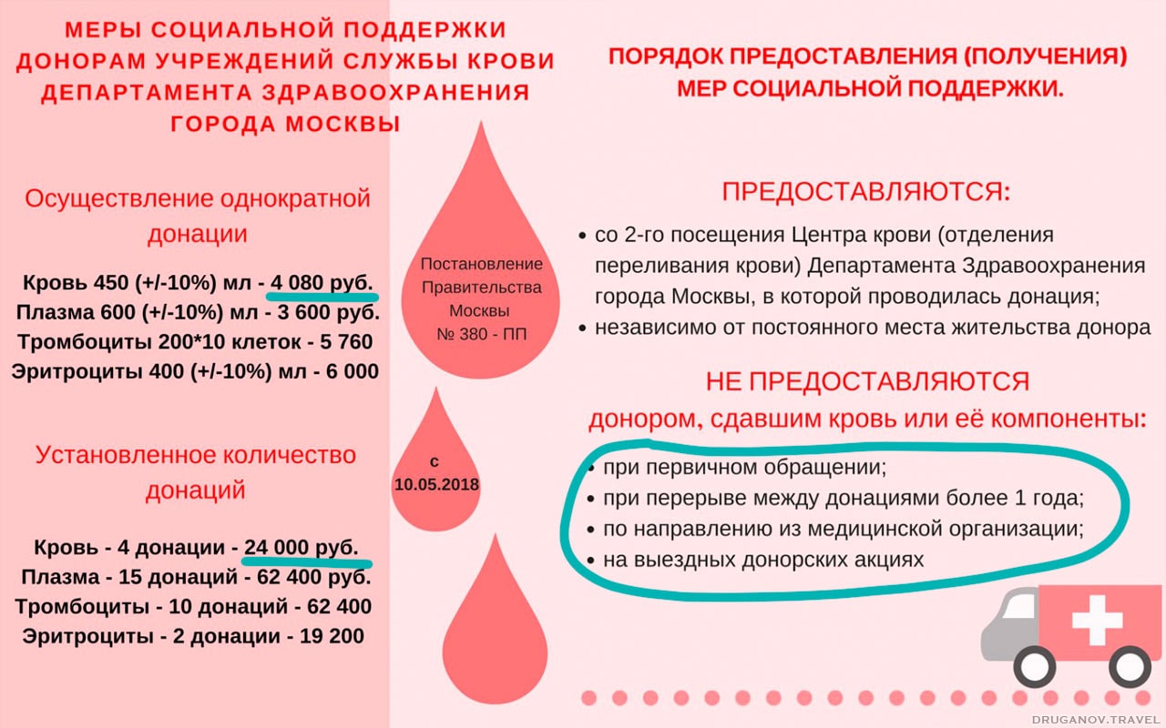 Сколько платят за сдачу крови в 2024